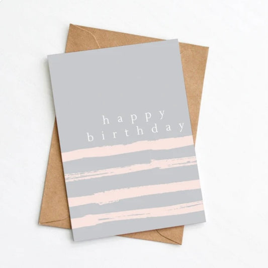 Pink Striped Happy Birthday Card